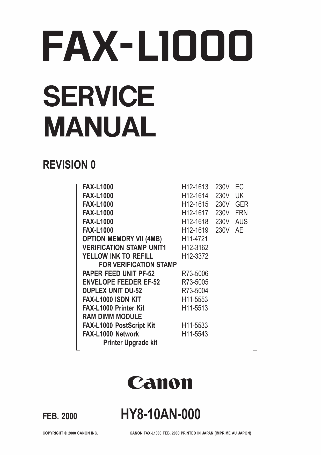 Canon FAX L1000 Parts and Service Manual-1